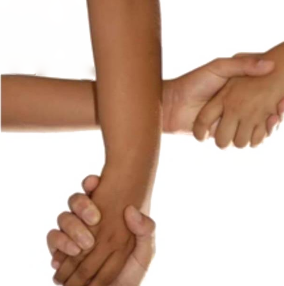 Verbonden handen in de vorm van een kruis